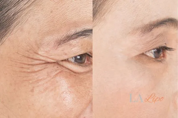 Before and after results of woman - HI-fu wrinkles reduction treatment Ross-on-Wye