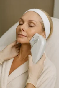 Woman receiving HIFU non surgical facelift treatment Ross-on-Wye
