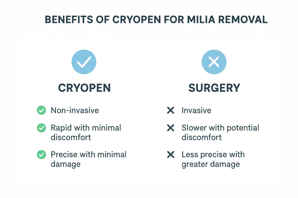 Benefits of cryopen for milia removal Ross-on-Wye compared to surgical treatments.