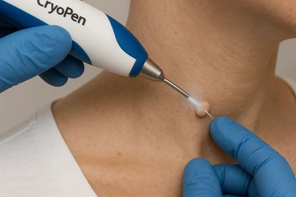Person receiving cryotherapy Ross-on-Wye for skin tag removal