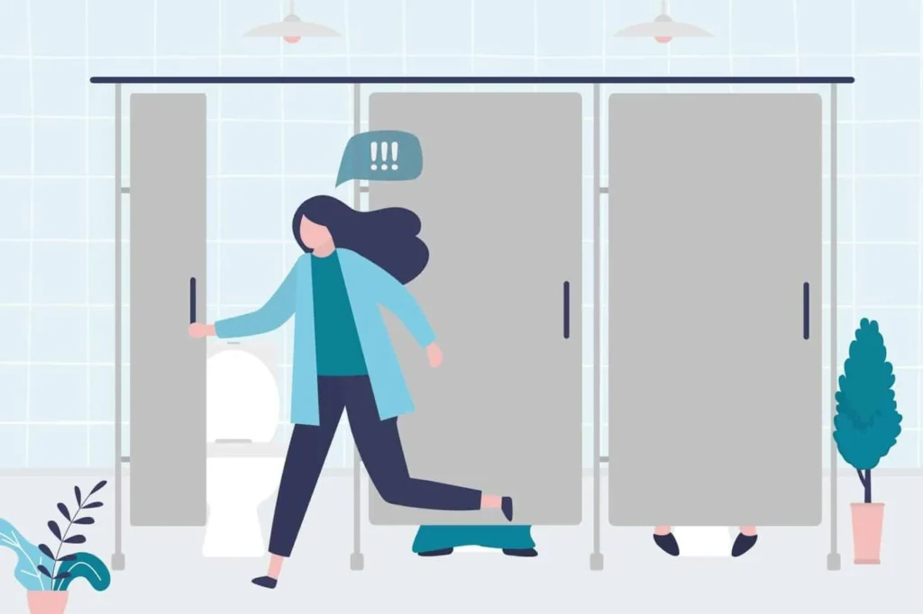 graphic of Urine incontinence Ross-on-Wye woman running to the toilet.