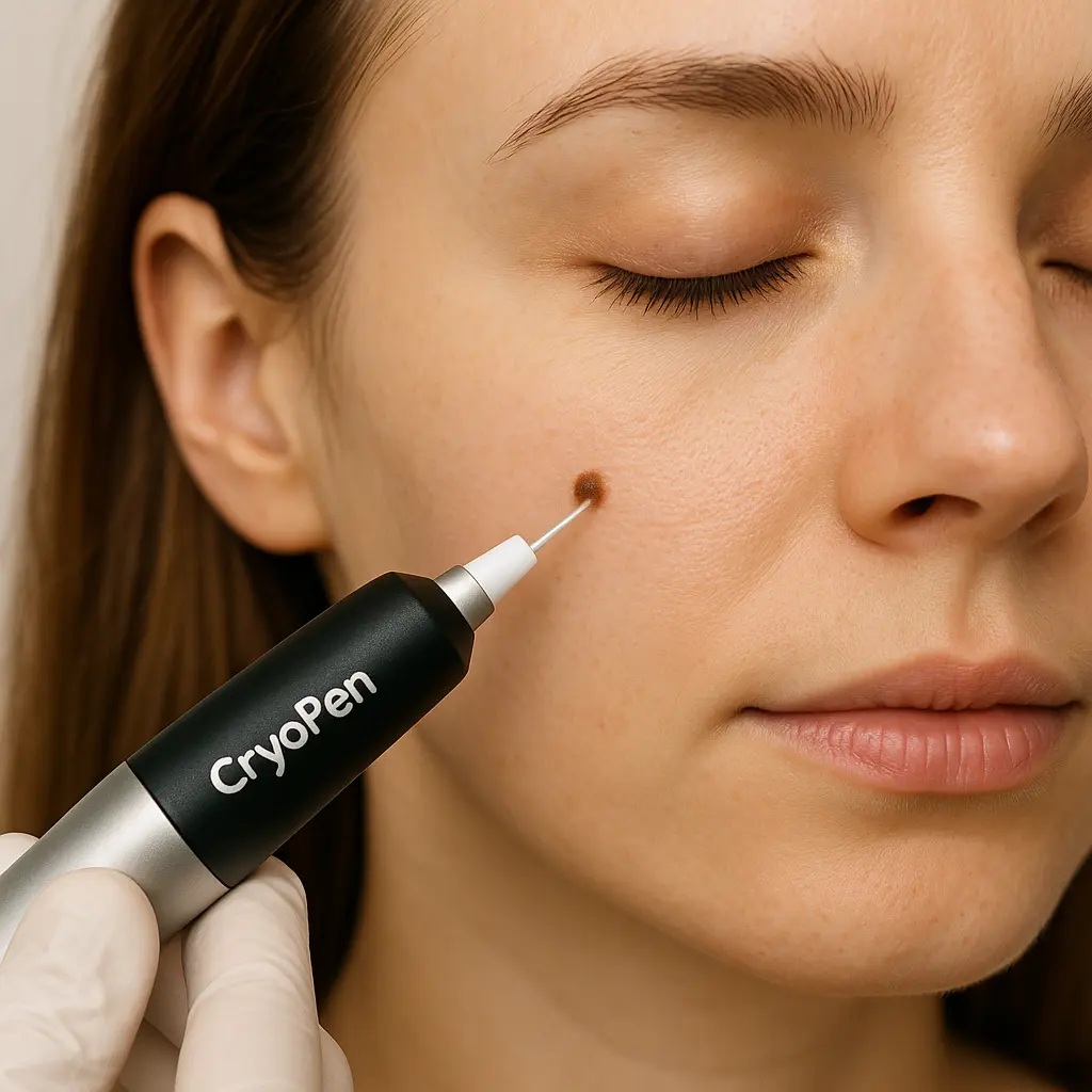 woman receiving facial mole removal Ross-on-Wye using cryopen